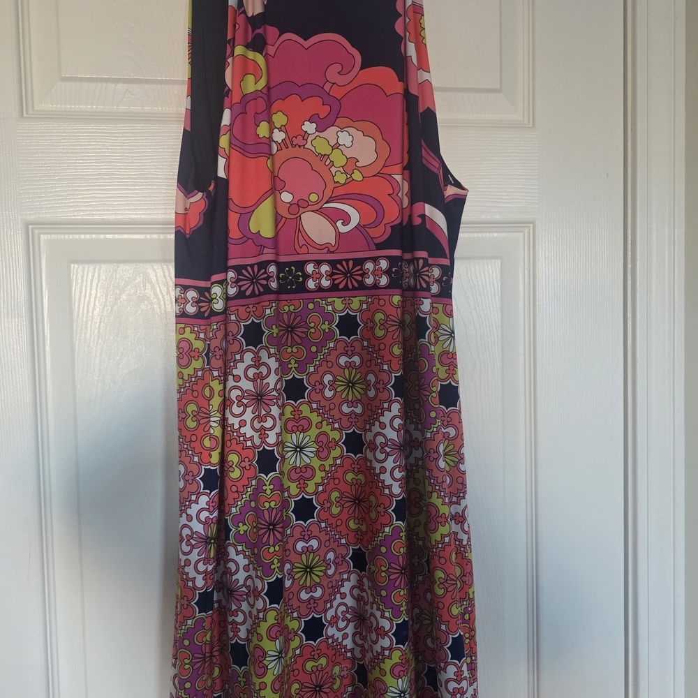 Trina Turk Retro Floral Halter Dress Size 6 Pink Navy